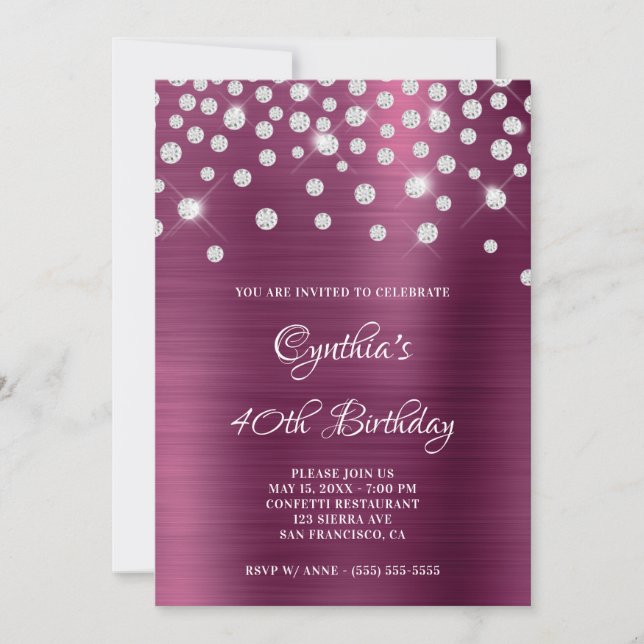 Diamond Confetti Vin Satin Foil Ombre Inbjudningar (Framsida)
