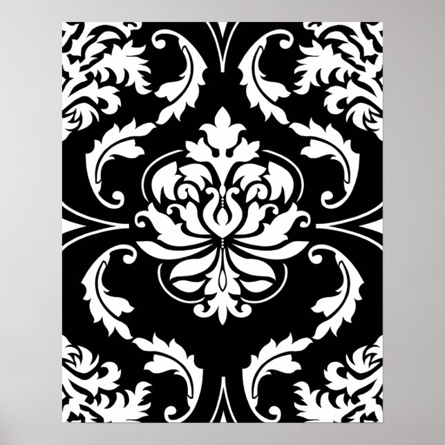 Diamond Damask in White on Black Poster (Framsidan)