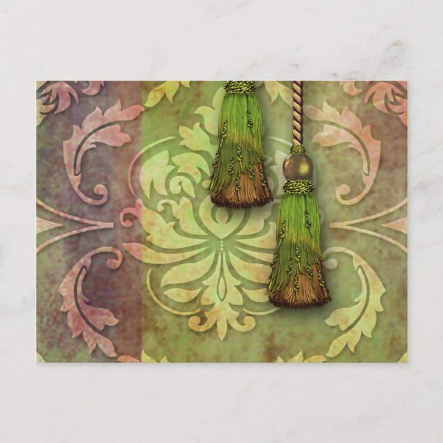 Diamond Damask, MARROCCO i Red och Chartreuse Vykort (Framsida)