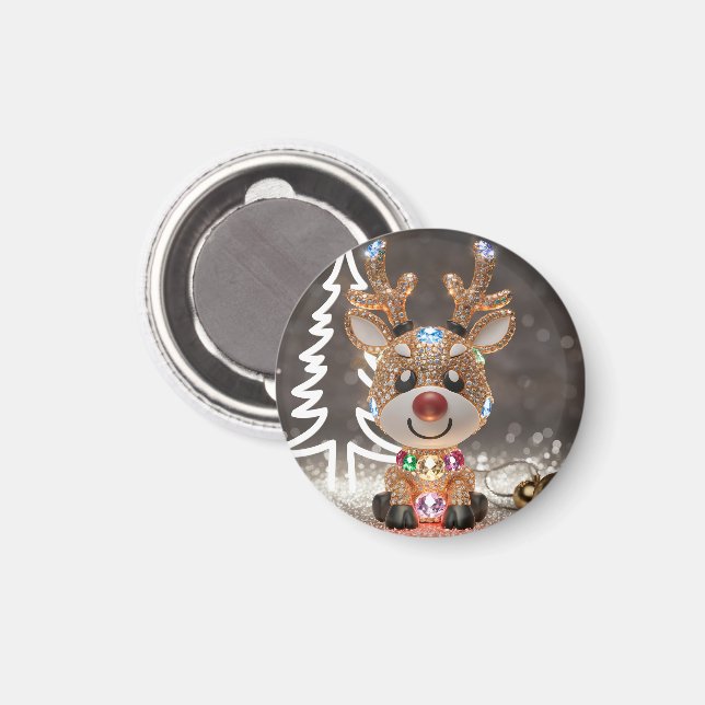 Diamond Dazzling Rudolf: En 3D-julhelg Magnet (Front/Back)