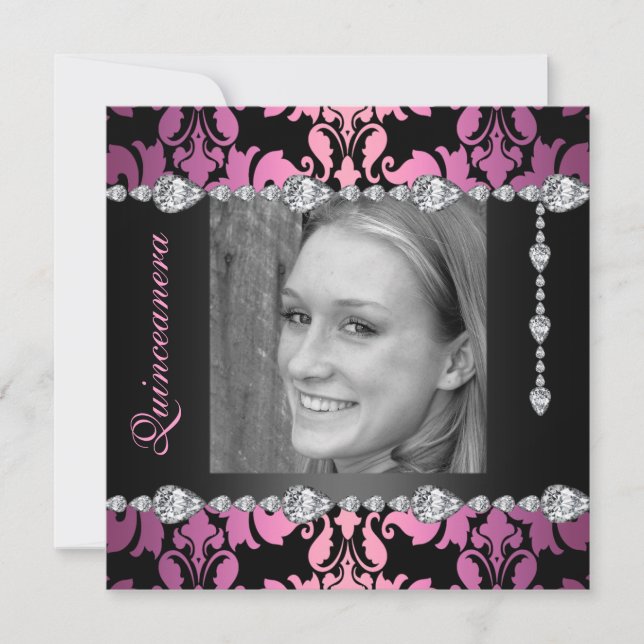 Diamond Design Photo Quinceanera Birthday inbjudan (Framsida)