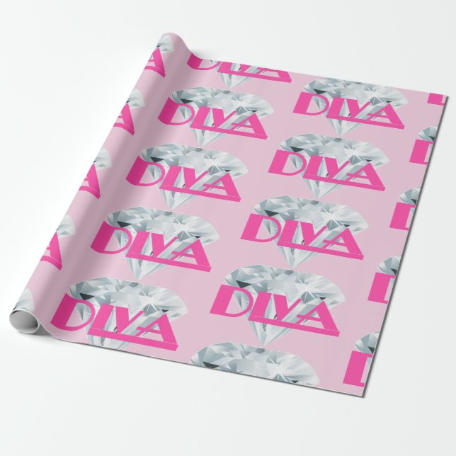 Diamond Diva Rosa Gem Girly Text Typografi Presentpapper (Utrullad)