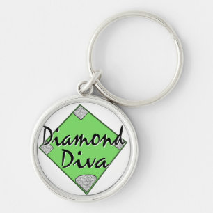 Diamond Diva Softball Rund Silverfärgad Nyckelring