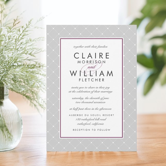 Diamond Dot Wedding bjudande | Plum och Grått Inbjudningar (Skapare uppladdad)