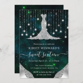 Diamond Dress & Bokeh String Ljus Sweet 16 Inbjudningar