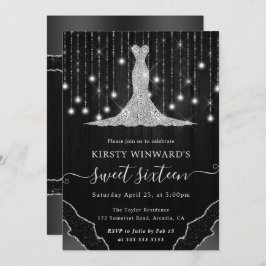 Diamond Dress & Bokeh String Ljus Sweet 16 Inbjudningar