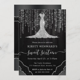 Diamond Dress & Bokeh String Ljus Sweet 16 Inbjudningar