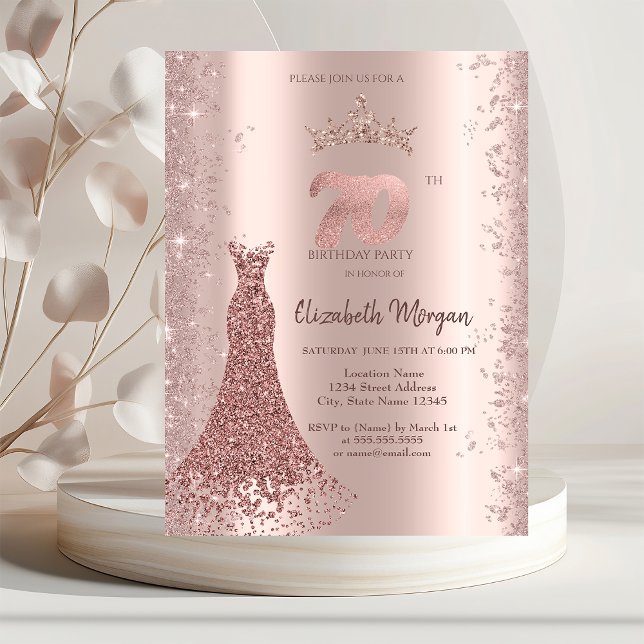 Diamond Dress Ro Guld Glitter Dust 70:e Inbjudningar (Skapare uppladdad)