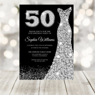 Diamond Dress Womans 50:e Födelsedagsfesten Black Inbjudningar
