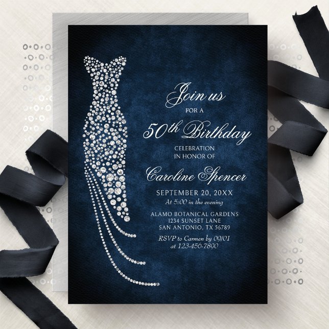 Diamond Dress Women's 50th Birthday Invitation Inbjudningar (Skapare uppladdad)