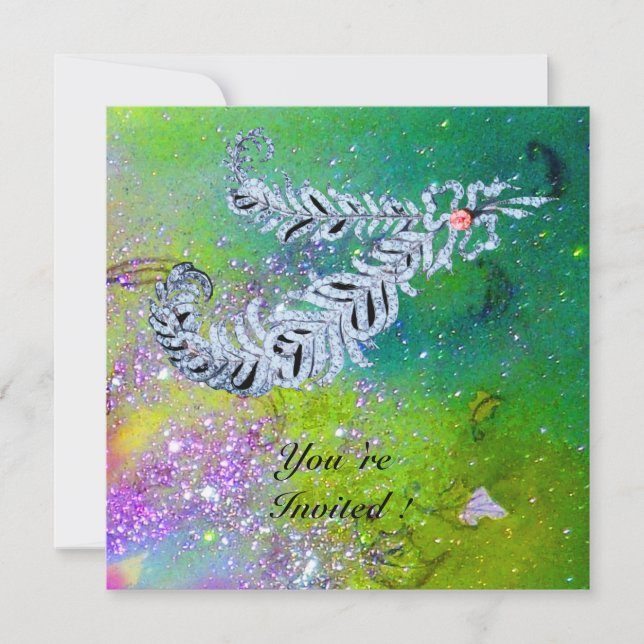 DIAMOND FEATHERS ,grönt lila guld-miniatyrdiagram Inbjudningar (Framsida)