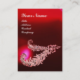 DIAMOND FEATHERS MONOGRAM ,Red Burgundy Ruby Pearl Visitkort