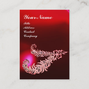 DIAMOND FEATHERS MONOGRAM ,Red Burgundy Ruby Pearl Visitkort