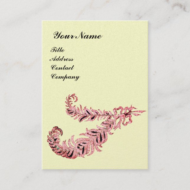 DIAMOND FEATHERS MONOGRAM, rosa, pärlgrädde Visitkort (Framsida)