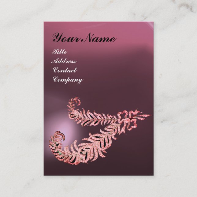 DIAMOND FEATHERS MONOGRAM Rosa Violet Lila Visitkort (Framsida)