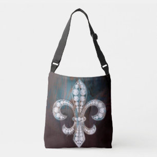 Diamond Fleur de Lis Wood Axelväska