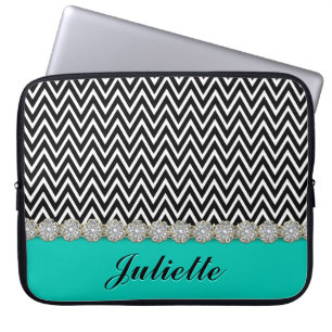 Diamond Flower Black White Chevron Mönster Laptop Sleeve