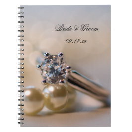 Diamond Förlovning Ring och Pearls Bröllop Anteckningsbok Med Spiral