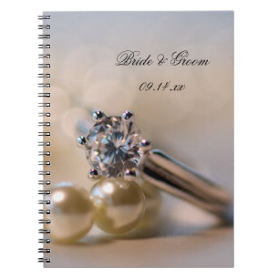 Diamond Förlovning Ring och Pearls Bröllop Anteckningsbok Med Spiral