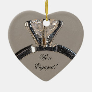 Diamond Förlovning Ring på Grått Julgransprydnad Keramik