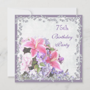 Diamond Framed Flowers 75:e Birthday Inbjudningar