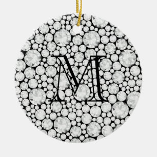Diamond Gems Monogram initial Black Elegant Julgransprydnad Keramik
