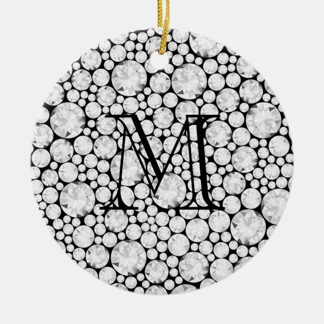 Diamond Gems Monogram initial Black Elegant Julgransprydnad Keramik (Framsidan)
