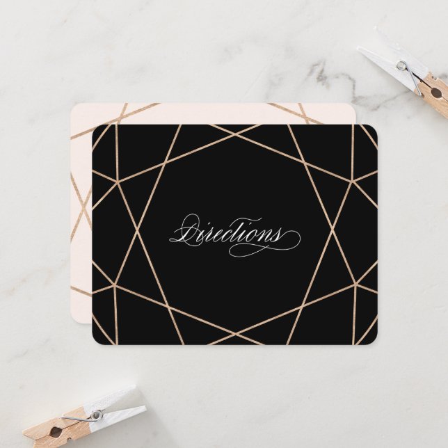 Diamond Gemstone Chic Geometric Bröllop Directions Inbjudningar (Fram/Back In Situ)