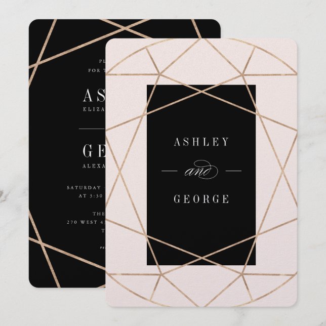 Diamond Gemstone Geometric Modern Snyggt Bröllop Inbjudningar (Fram/baksida)