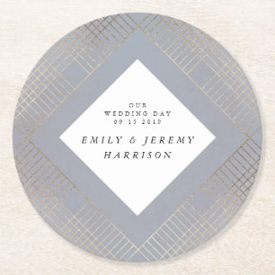 Diamond Geometric Grått Guld Gatsby Bröllop Underlägg Papper Rund