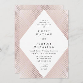 Diamond Geometric Rosa Deco Guld Gatsby Bröllop Inbjudningar