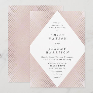Diamond Geometric Rosa Deco Guld Gatsby Bröllop Inbjudningar