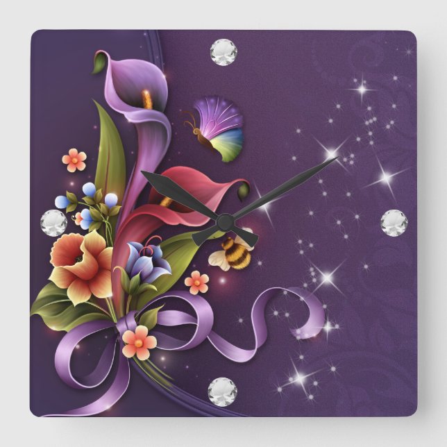 Diamond Girl #3 Square Wall Clock Fyrkantig Klocka (Framsida)