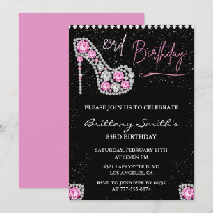 Diamond Glam Svart Rosa Glitter Skor 83-årsdag Inbjudningar
