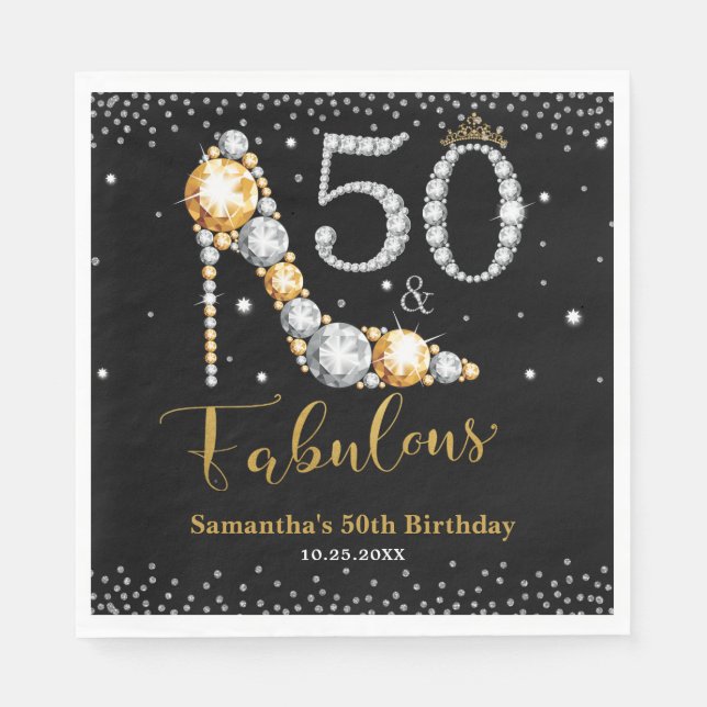 Diamond Glitter 50 och Fabulous 50:e födelsedagen Pappersservett (Framsidan)