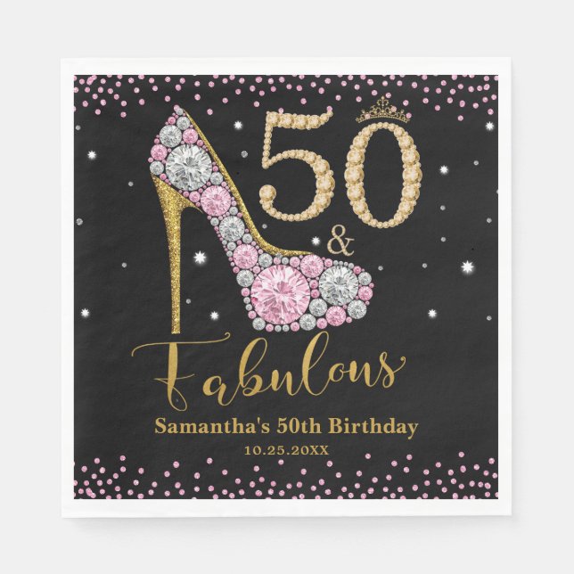 Diamond Glitter 50 och Fabulous 50:e födelsedagen Pappersservett (Framsidan)