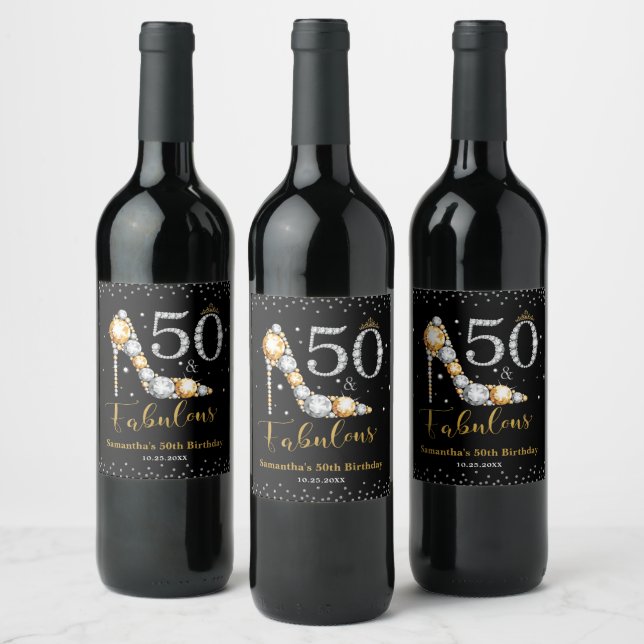 Diamond Glitter 50 och Fabulous 50:e födelsedagen Vinflaska Etikett (Flaskor)