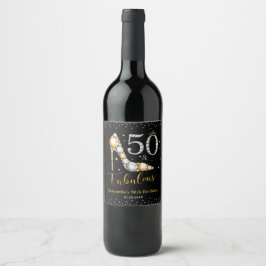 Diamond Glitter 50 och Fabulous 50:e födelsedagen Vinflaska Etikett