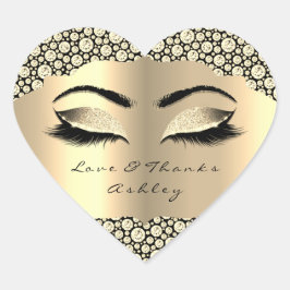 Diamond Glitter Guld Lash Öga Kärlek &Tack Girly Hjärtformat Klistermärke