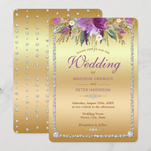 Diamond Glitter Watercolor Flowers Bröllop Inbjudningar