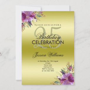 Diamond Glitter Watercolor Flowers Guld Birthday Inbjudningar