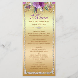 Diamond Glitter Watercolor Flowers Guld Menu Meny
