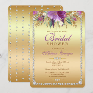 Diamond Glitter Watercolor Flowers Möhippa Inbjudningar