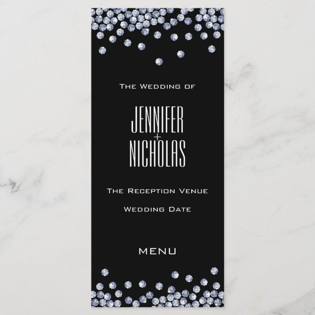 Diamond Glitter Wedding Reception Menu Meny (Framsida)