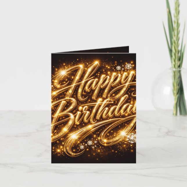 Diamond Glow Födelsedag — 3D GoldenFolded Inbjudan (Framsida)