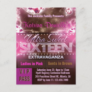 Diamond Glow Sweet sixteen VIP Pass [Rosa Brown] Inbjudningar
