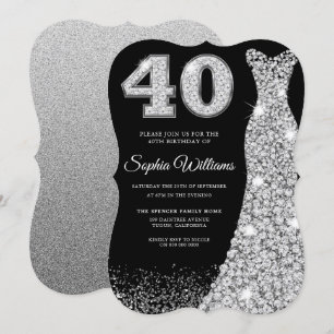 Diamond Gnistra Dress 40:e födelsedag Party Black Inbjudningar