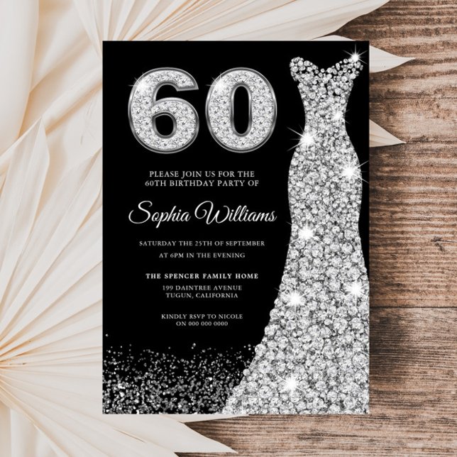Diamond Gnistra Dress Silver 60:e Födelsedagsfeste Inbjudningar (Skapare uppladdad)