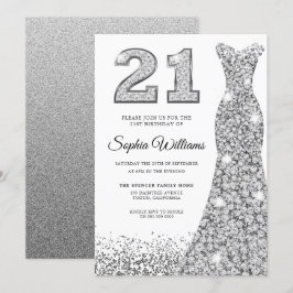 Diamond Gnistra Glitter Dress 21:a födelsedagen Pa Inbjudningar