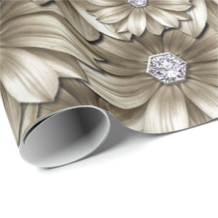 Diamond Guld Flowers Wrapping Papper Gemstone Presentpapper